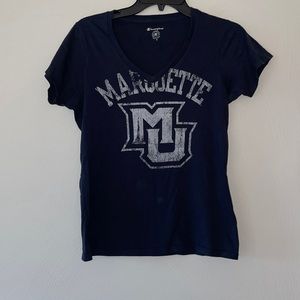 Marquette Navy Blue Champion Short Sleeve V-Neck T-shirt